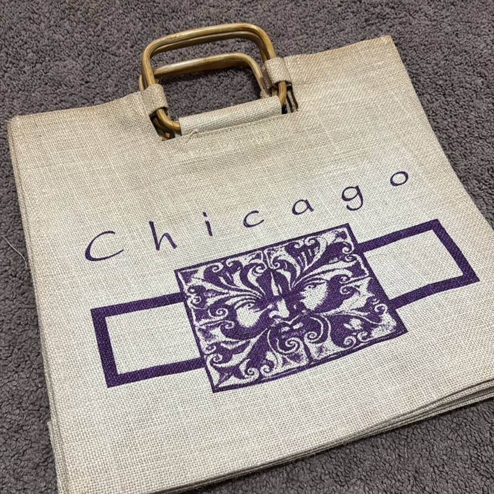 Unused “Chicago” Merchandise Marr Bamboo Handle Totes-Woven Fiber-Discoloration - Picture 6 of 16